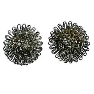 Vintage Wire Floral Clip On Circle Earrings Steel Starburst Porcupine Jewelry